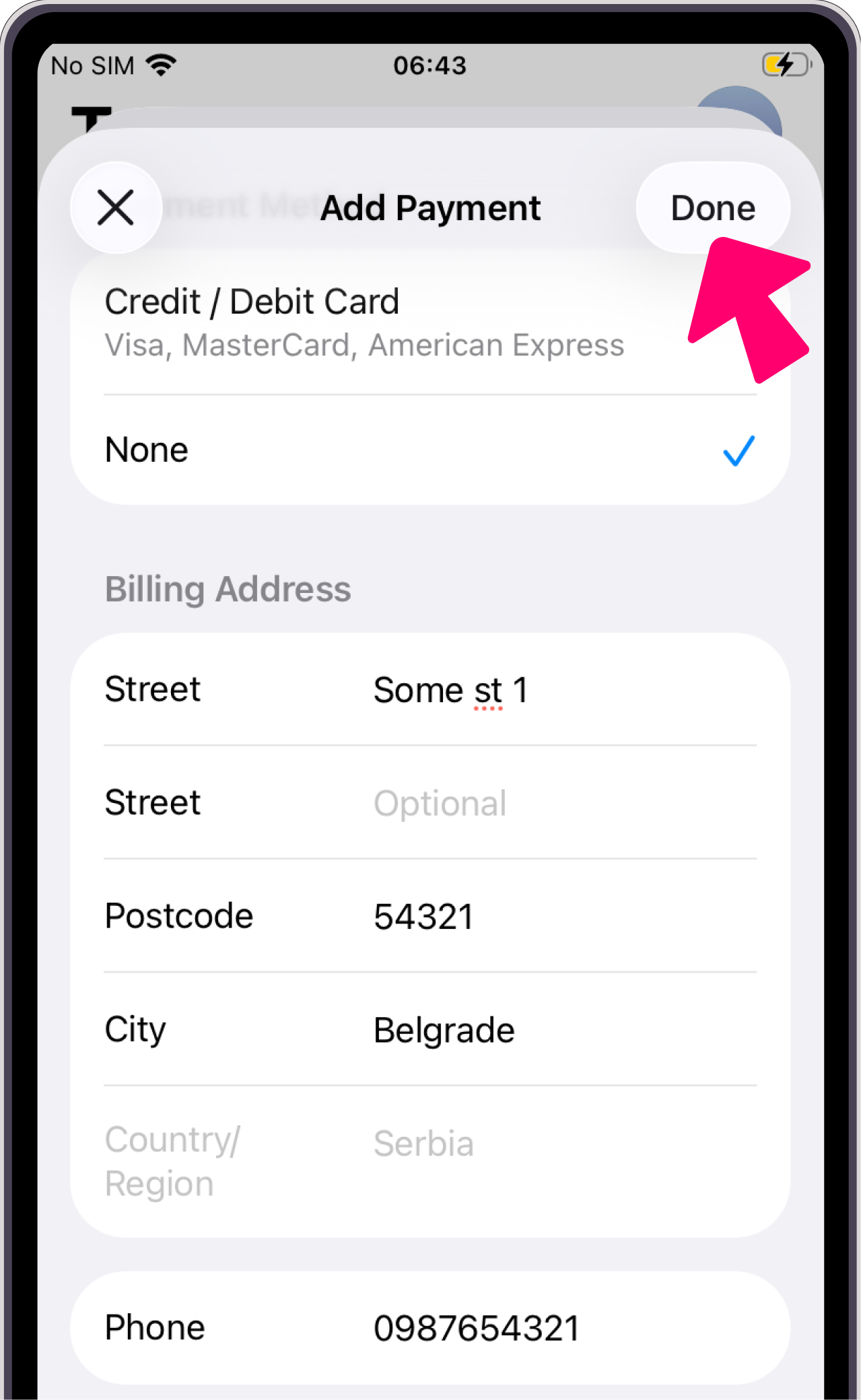 Payment method and address